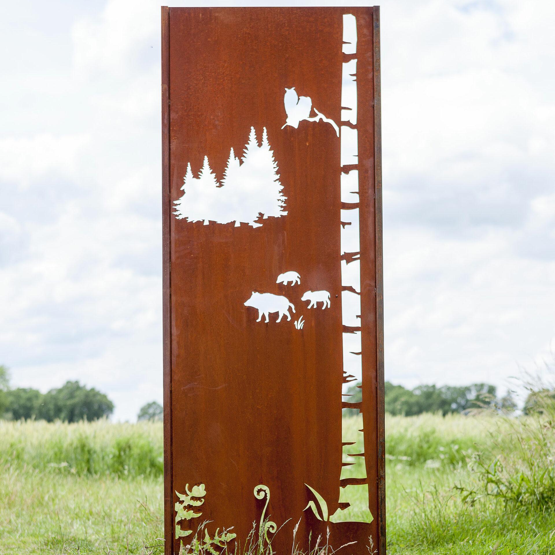 Muro de acero para jardín - "Bosque 1" - Ornamento moderno para exterior - 75×195 cm - Sculpture de Stefan Traloc