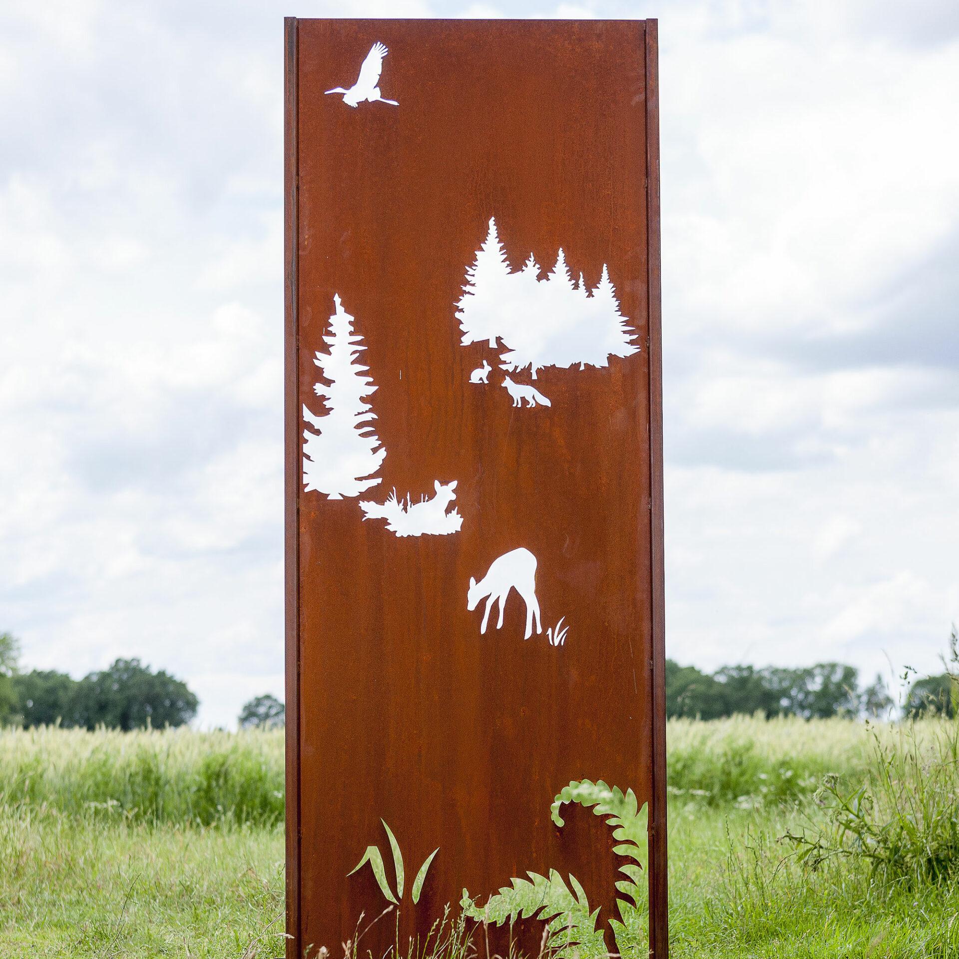 Muro de acero para jardín - "Bosque 2" - Ornamento moderno para exterior - 75x195 cm - Sculpture de Stefan Traloc