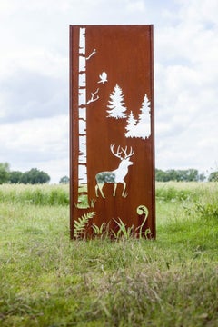 Steel Garden Wall - "Forest 3" - Modern Outdoor Ornament - 75 x 195 cm