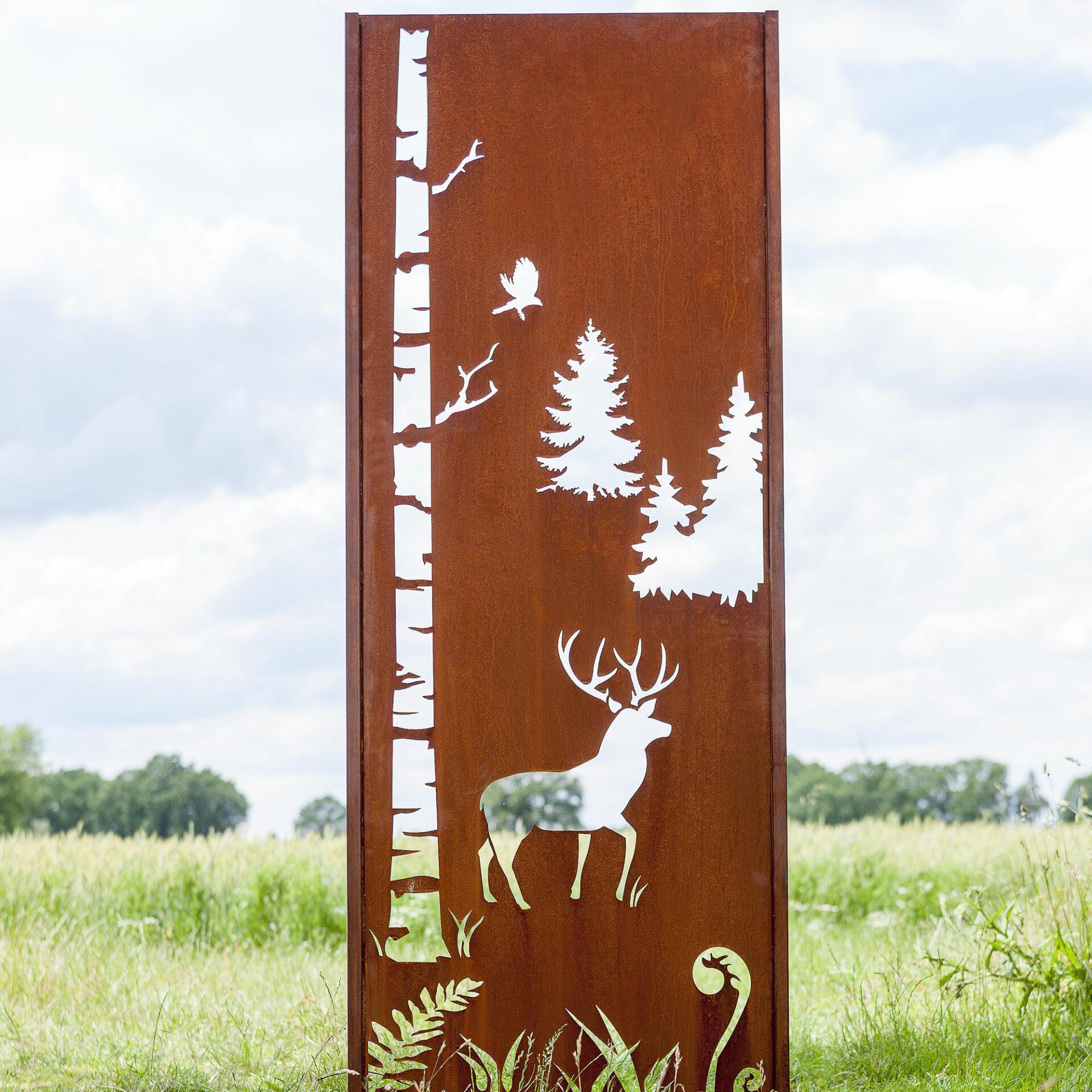 Muro de acero para jardín - "Bosque 3" - Adorno moderno para exterior - 75 x 195 cm - Mixed Media Art de Stefan Traloc