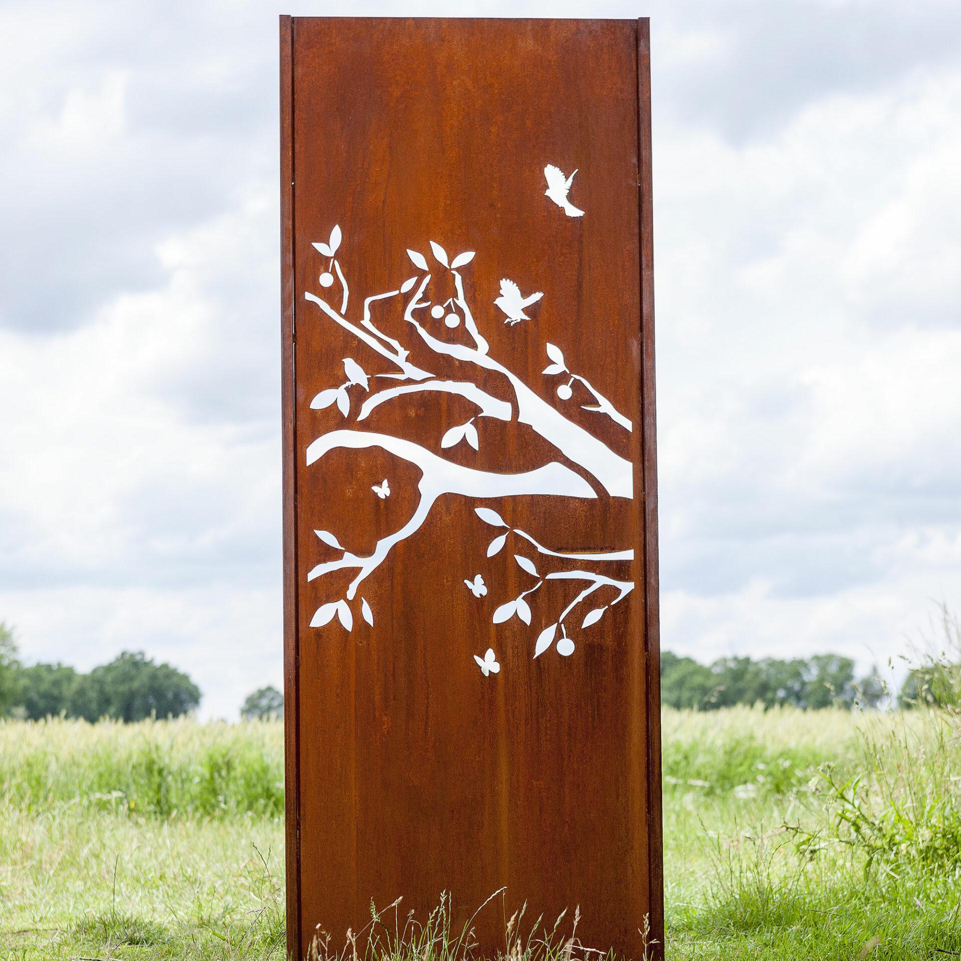 Parete da giardino in acciaio - "Estate" - Ornamento moderno per esterni - 75 x 195 cm - Mixed Media Art di Stefan Traloc