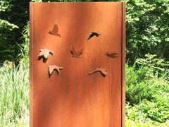 Stahl-Gartenmauer - "Schwarm 2" - Modernes Outdoor-Ornament - 75 x 195 cm