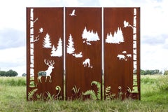 Steel Garden Wall - "Triptych Forest" - Modern Outdoor Ornament - 225×195 cm