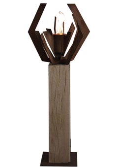 Columna de roble y antorcha de jardín "Naturaleza" - En ángulo - Hecho a mano - objeto de arte único