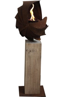 Garden Torch - "Ammon" on oak column - handmade art object - small