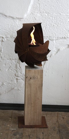 Garden Torch - "Ammon" on oak column - handmade art object - small