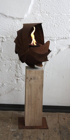 Garden Torch - "Ammon", on oak column - handmade art object - small