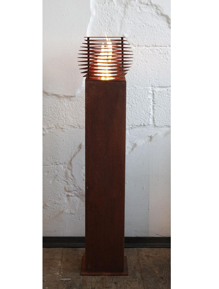 Garden Torch - "Cube", steel column - handmade art object - Art by Stefan Traloc
