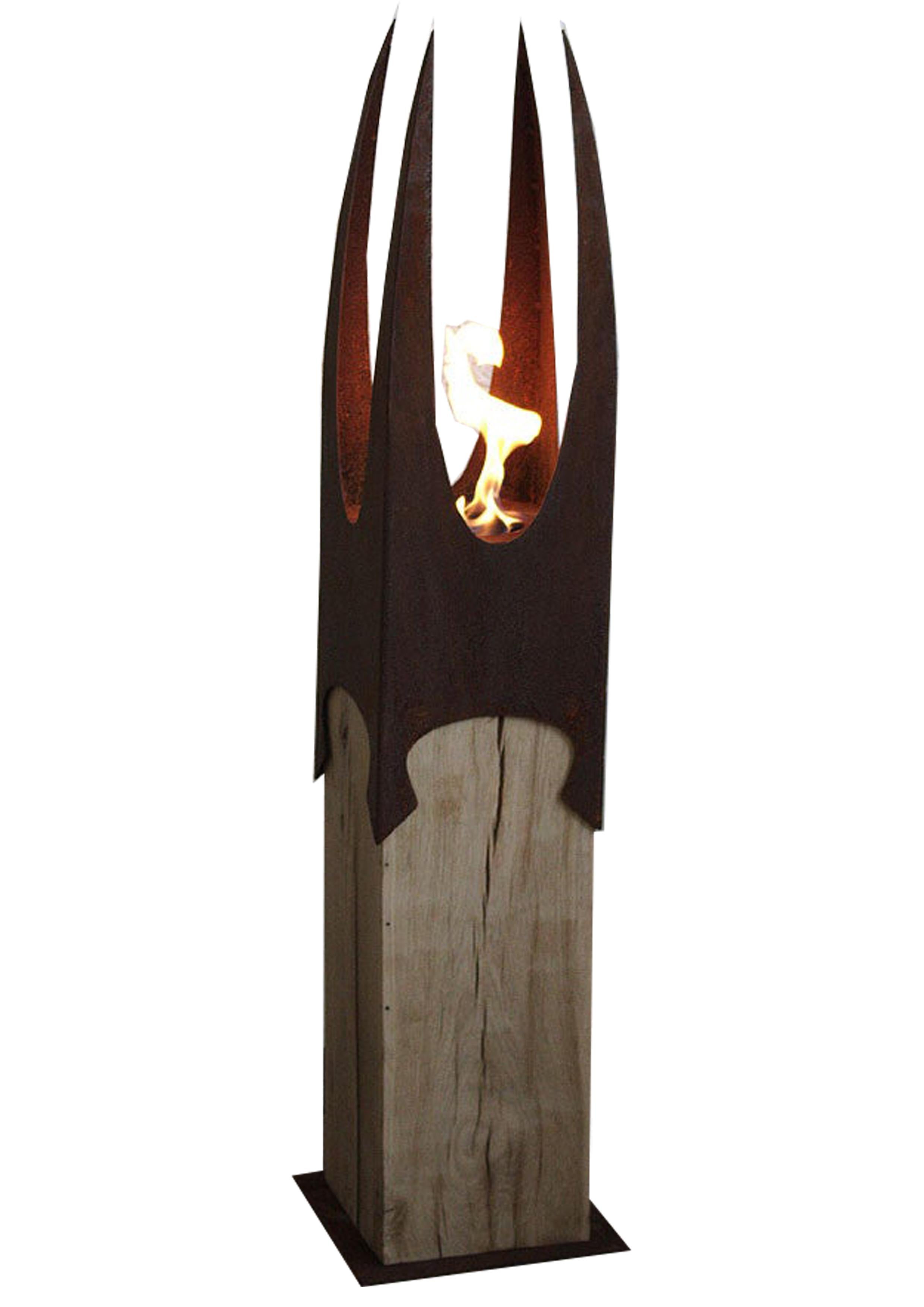 Garden Torch - "Nature Crown" on a oak pedestal - unique handmade ornament - Mixed Media Art by Stefan Traloc