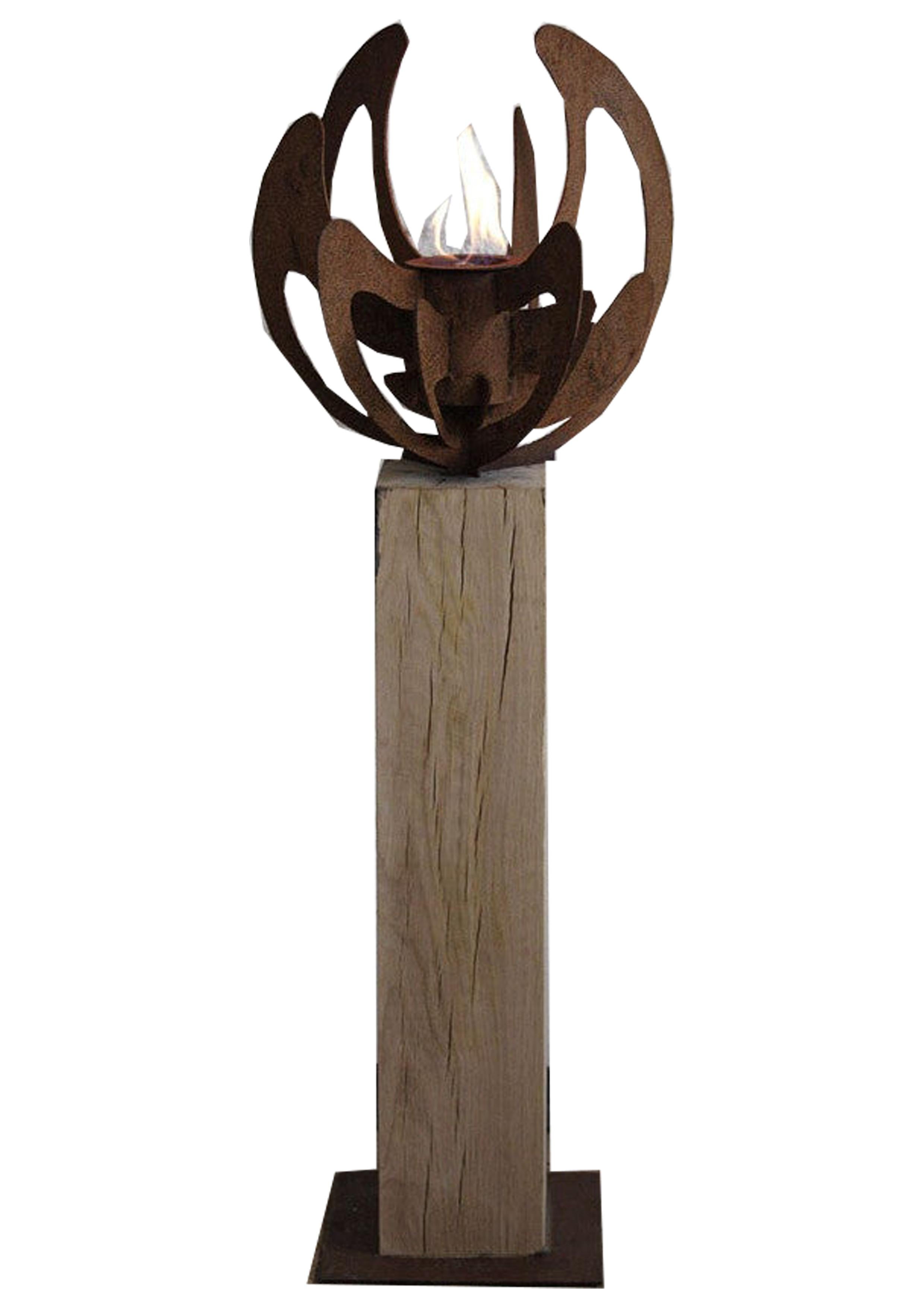 Garden Torch - "Nature" on a oak pedestal - unique handmade ornament - Sculpture by Stefan Traloc