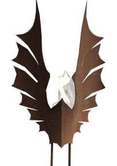 Garden Torch - "Wings" on a dark oak pedestal - unique handmade ornament