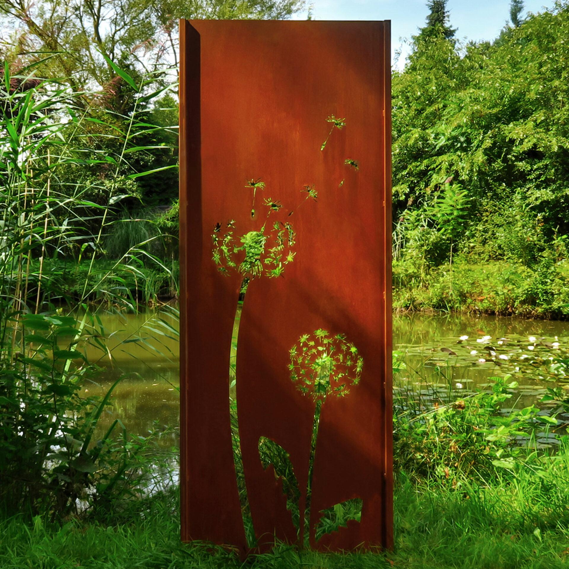 Garden Wall -Dandelion ll - Acier - ornement d'extérieur - 75 × 195 cm - Sculpture de Stefan Traloc