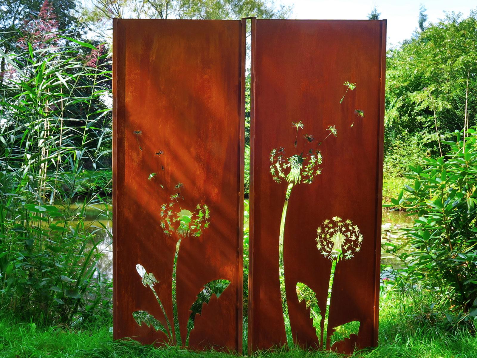 Gartenwand -Löwenzahn - Stahl - Außenverzierung - 75 × 195 cm im Angebot 2