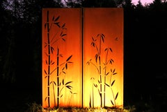Garden Wall - "Diptych Bamboo" - Steel -  Modern Outdoor Ornament - 150 x 195 cm