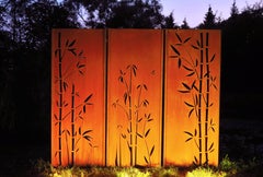 Gartenwand - Triptychon Bambus - Stahl - Modernes Ornament für draußen - 225×195 cm