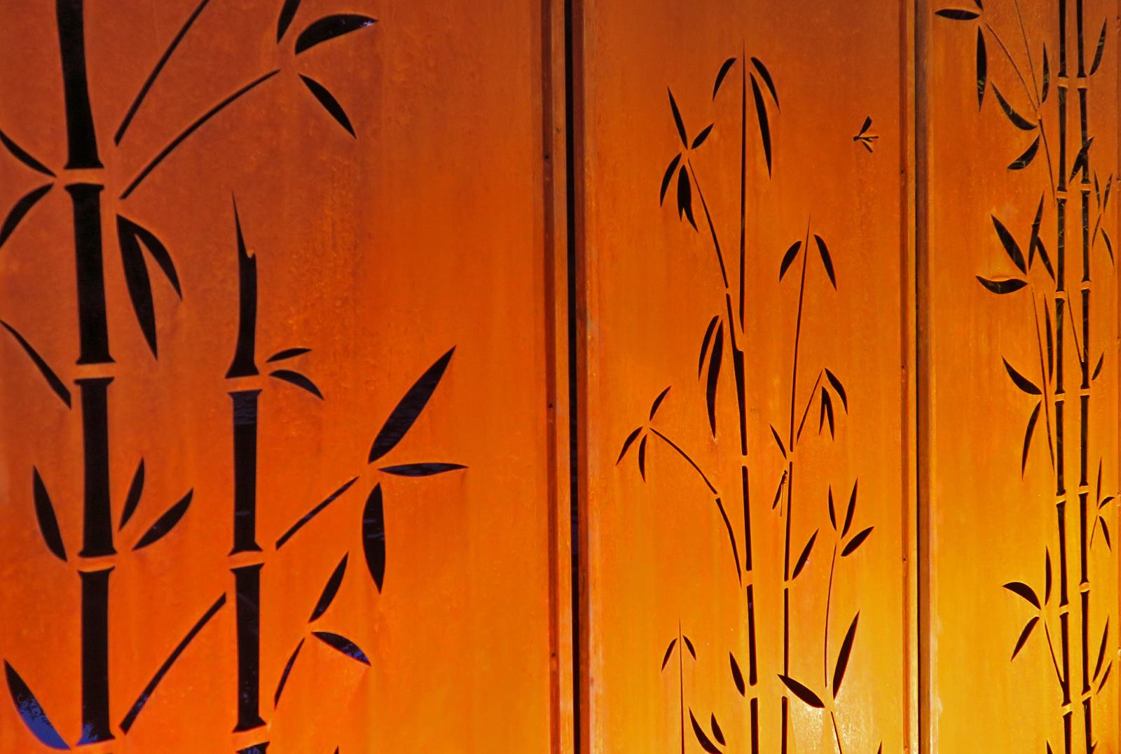 Muro de jardín - Tríptico Bambú - Acero - Ornamento moderno de exterior - 225×195 cm en venta 1