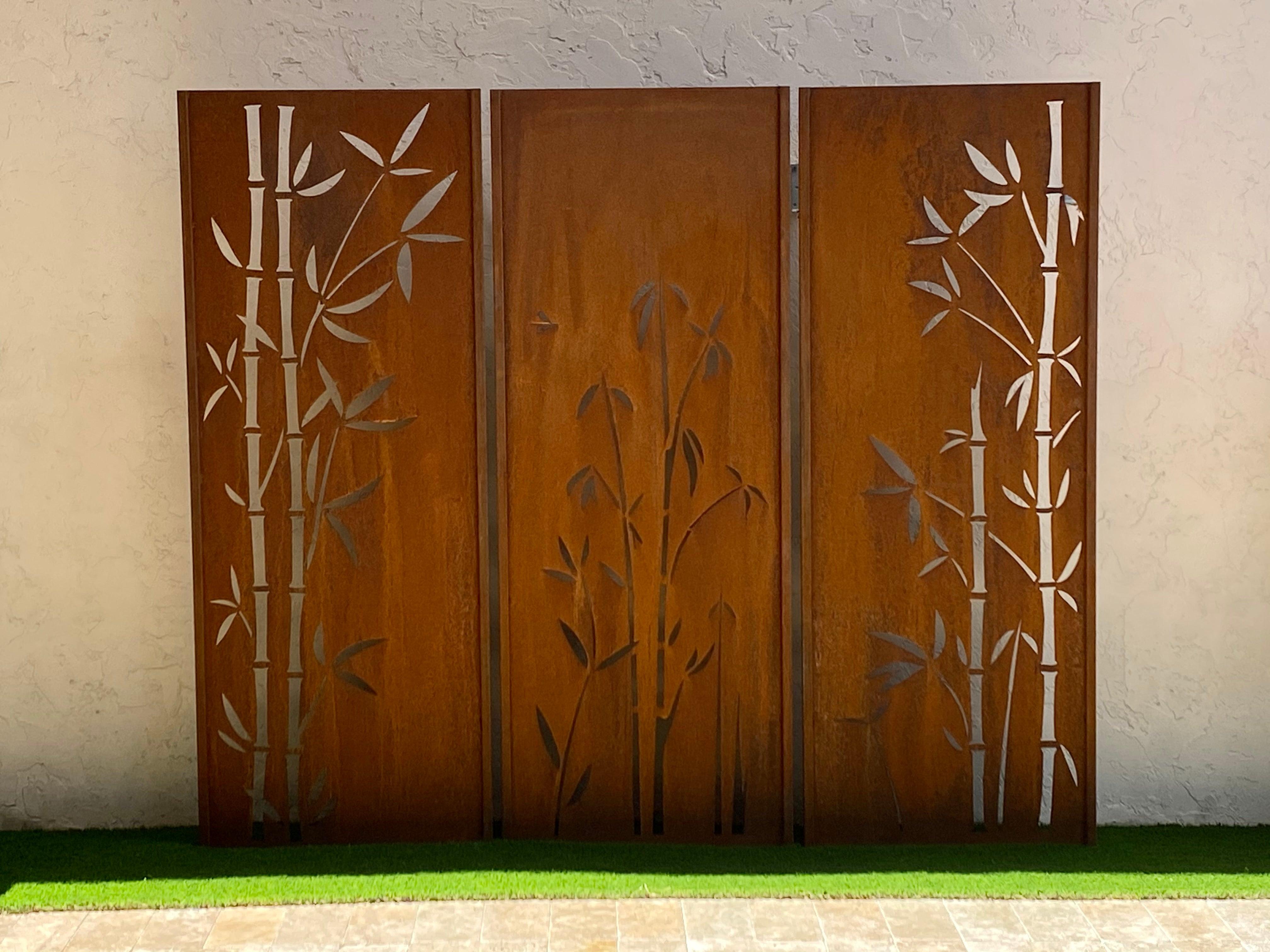 Muro de jardín - Tríptico Bambú - Acero - Ornamento moderno de exterior - 225×195 cm en venta 4
