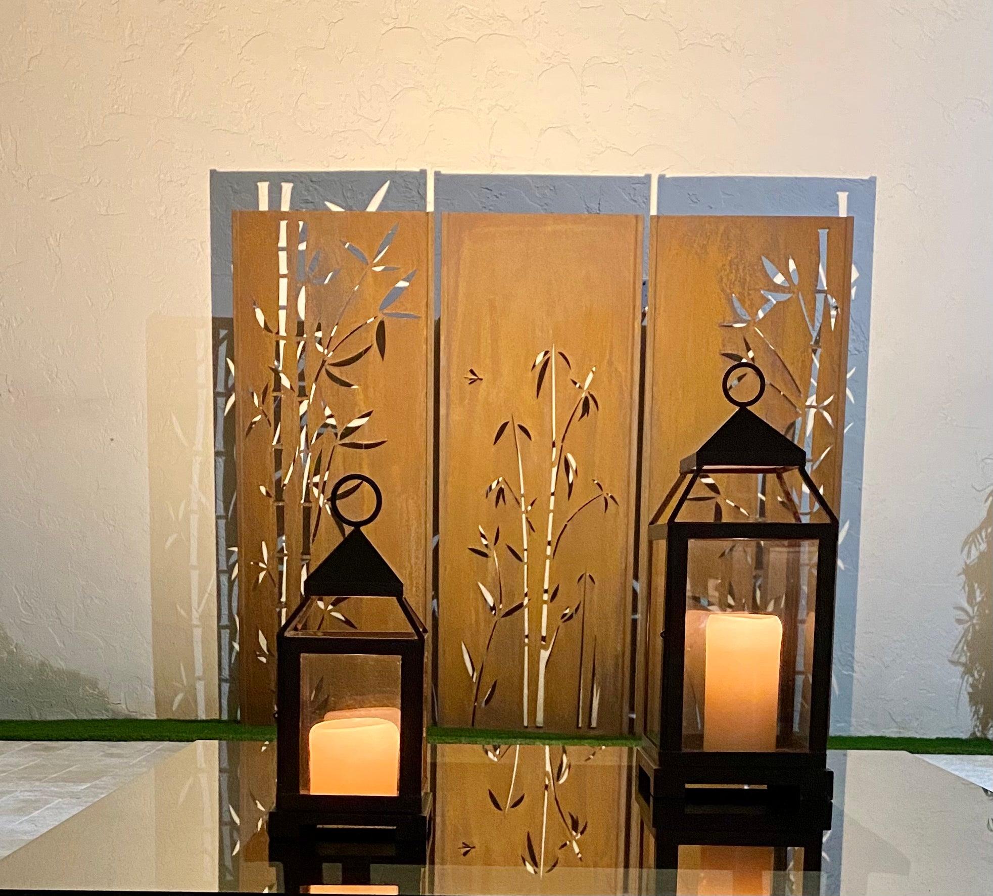 Muro de jardín - Tríptico Bambú - Acero - Ornamento moderno de exterior - 225×195 cm en venta 5