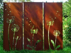 Used Garden Wall - Triptych Dandelion - Steel -Modern Outdoor Ornament - 225×195 cm