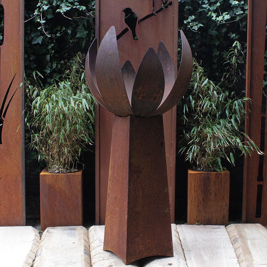 German Steel Fireplace - "Blossom II" - outdoor ornament - medium conus base - Mixed Media Art by Stefan Traloc