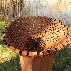 German Steel Fireplace - "Bowl Cube" - outdoor ornament - tall square base