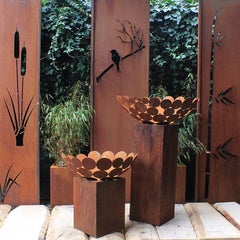 Chimenea alemana de acero - "Bowl II" - ornamento exterior - base cuadrada alta 80 cm