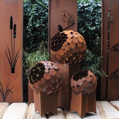German Steel Fireplace - "Globe" - outdoor ornament - tall base 80 cm