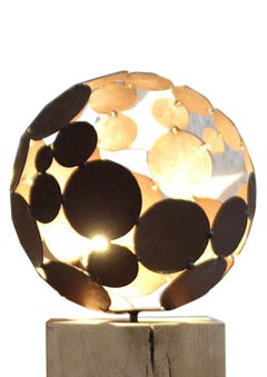 Indoor Lamp - "Ball ", on oak stand - iron oxide