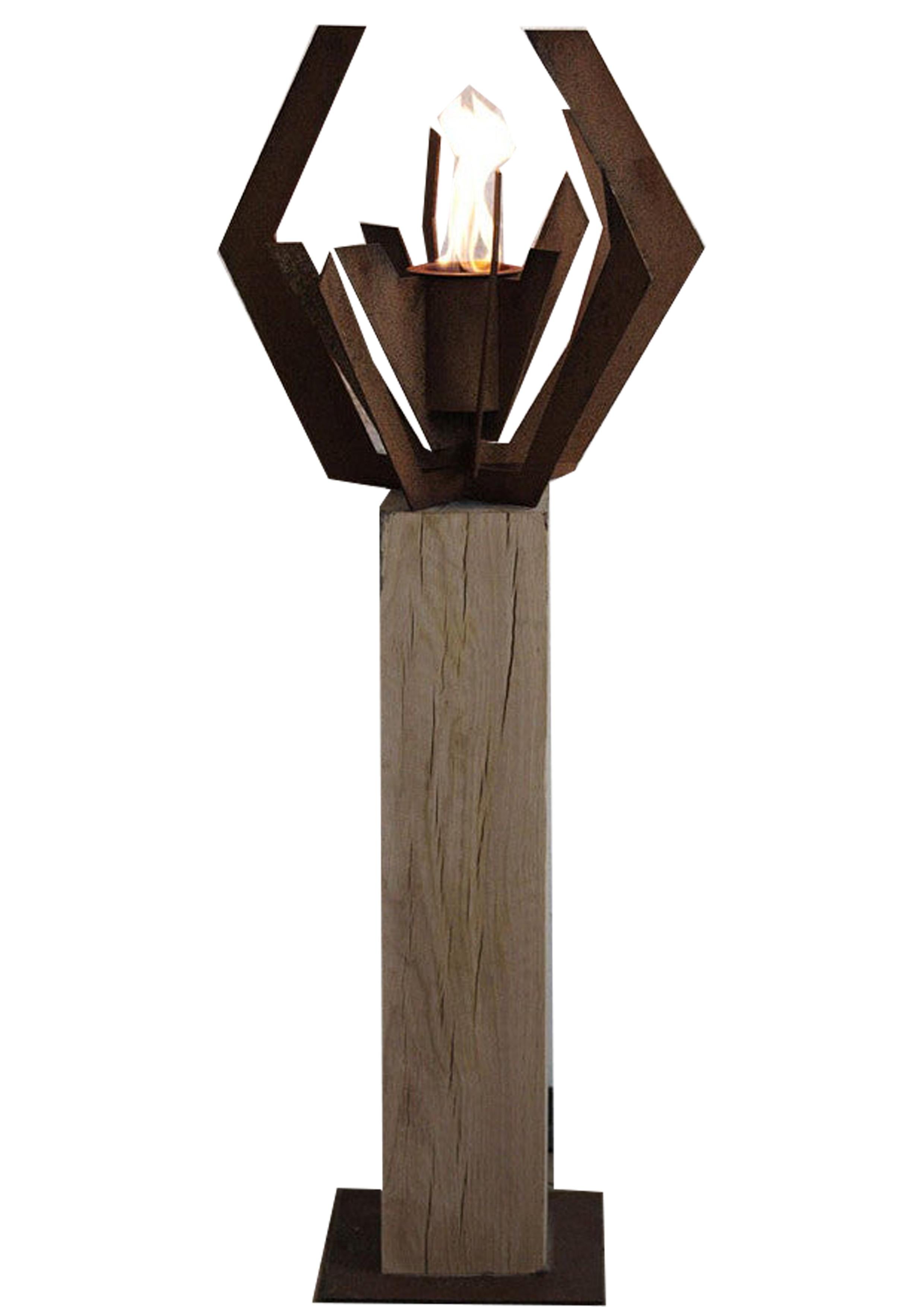 Columna de roble y antorcha de jardín - "Naturaleza" en ángulo - objeto de arte hecho a mano