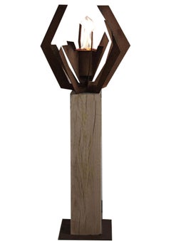 Oak Column and Garden Torch - "Nature" - angled handmade unique art object