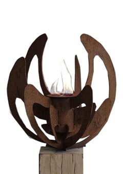 Columna de roble y antorcha de jardín - "Naturaleza" redonda - objeto de arte hecho a mano