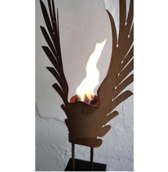 Oak Column and Oxidated Garden Torch - "Wings" - handmade unique art object