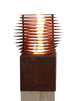 Colonna di Oak e torcia da giardino - "Cube" - oggetto d'arte fatto a mano e lineare