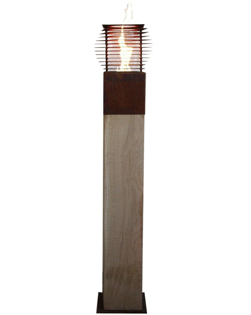 Oak Column & Garden Torch - "Cube" - Straight - Handmade  - Sculpture by Stefan Traloc