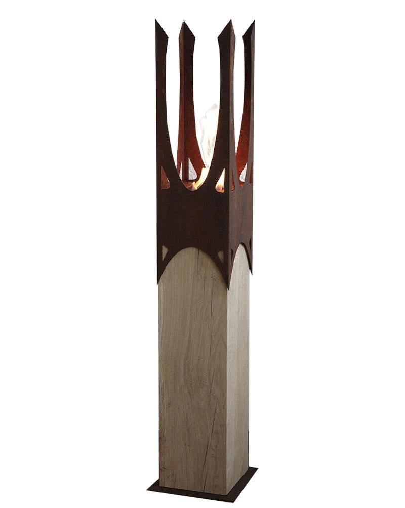 Oak Column & Garden Torch - "Nature Crown" - handmade art object