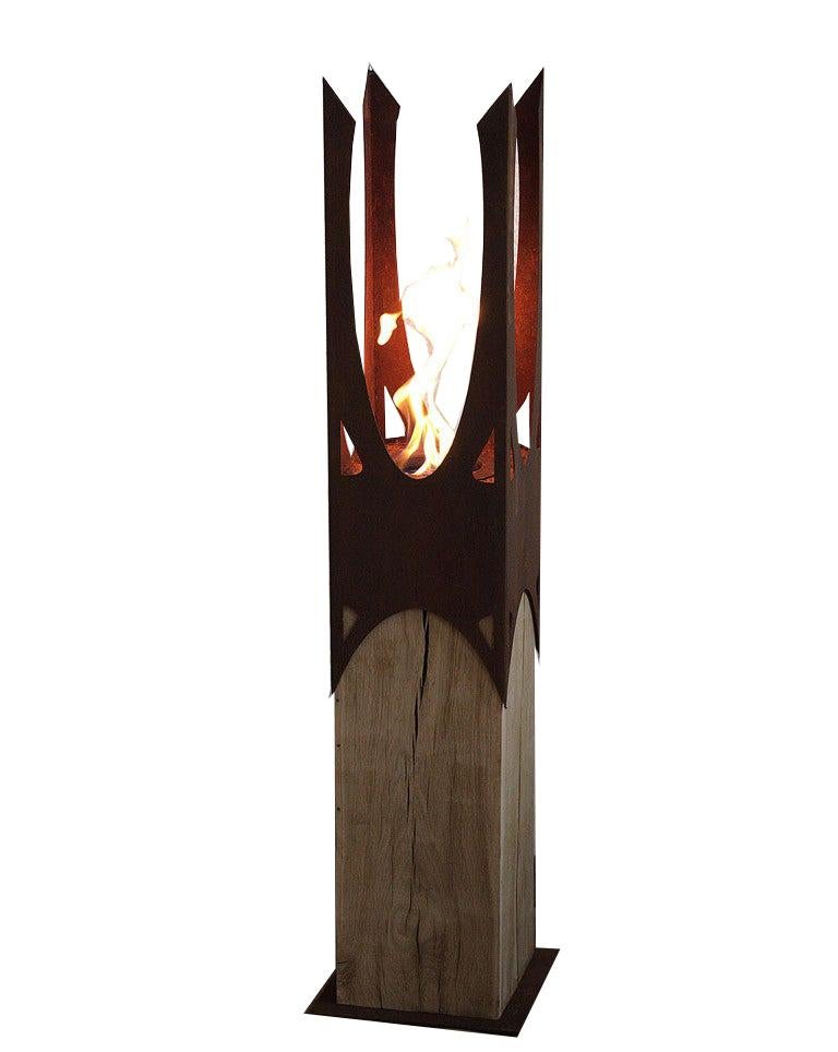 Oak Column & Garden Torch - "Nature Crown"  - handmade art object - Art by Stefan Traloc