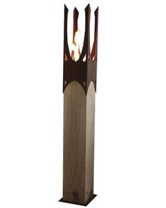 Used Oak Column & Garden Torch - "Nature Crown" - straight handmade unique art