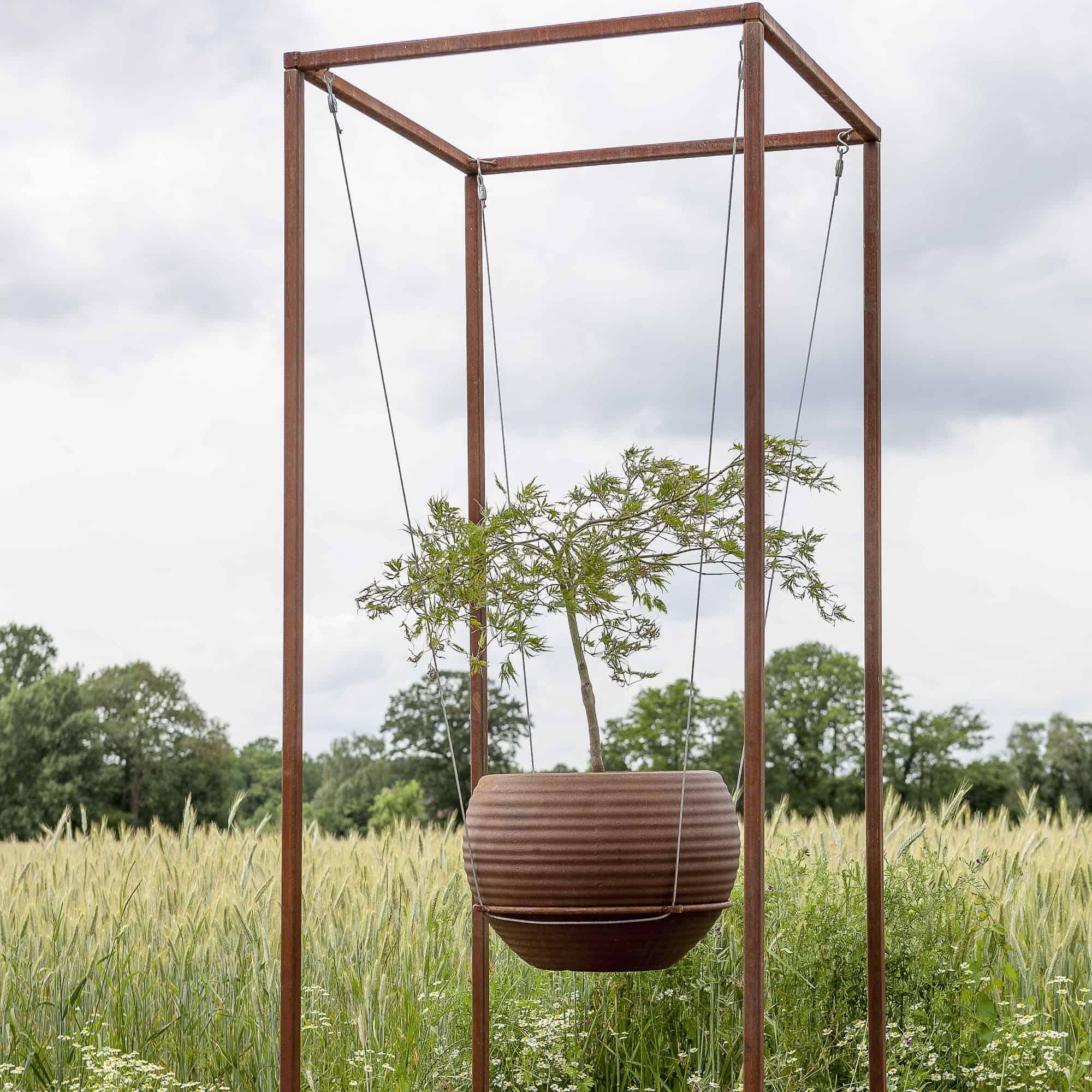 Outdoor Cuboid for floating pots - Cuboid Large - Unique Garden Ornament - Mixed Media Art by Stefan Traloc