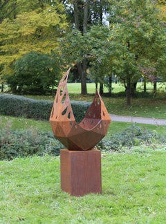 Outdoor Fire Pit - "Drop" with angled pedestal - medium height