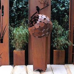 Outdoor Fire Pit - "Globe" with angled pedestal - medium height