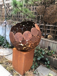 Outdoor Fire Pit - "Globe", with angled pedestal - tall height