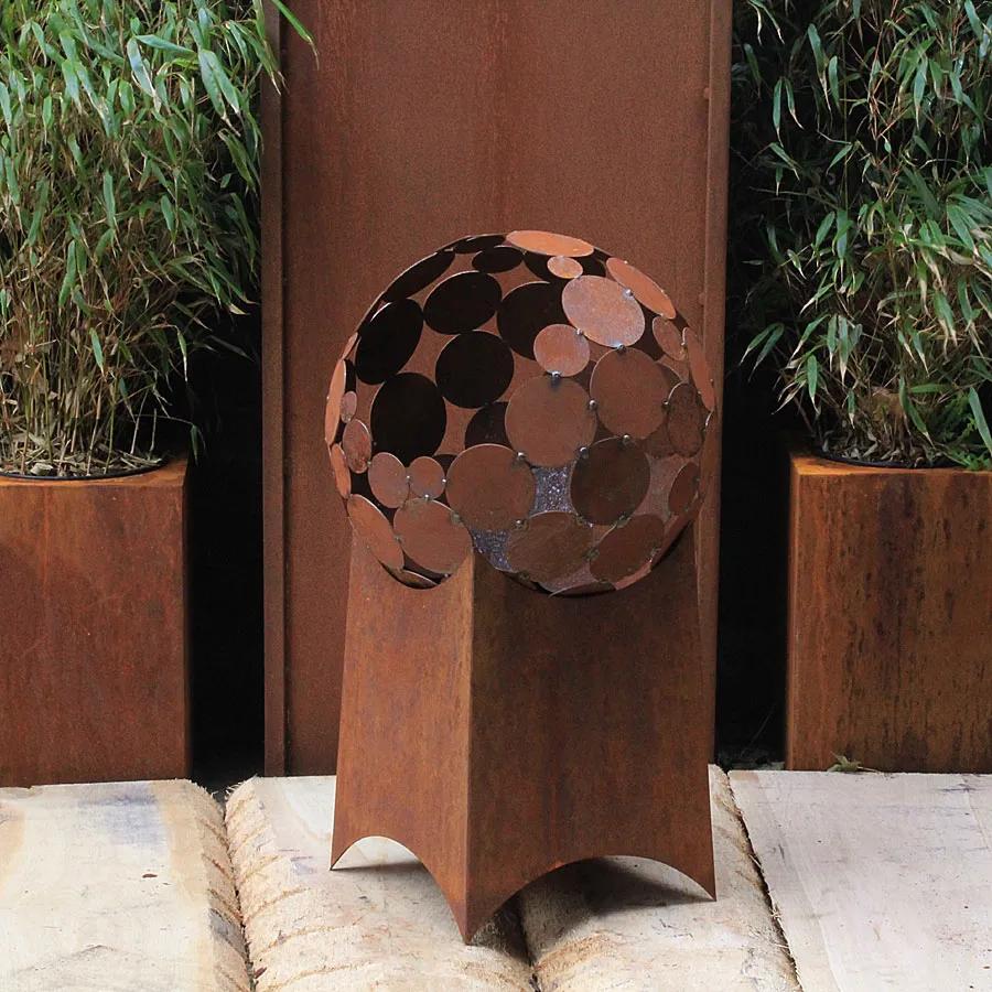 Outdoor Firepit -"Globe" with angled pedestal-for Bio ethanol- 40Ø -small height - Art by Stefan Traloc