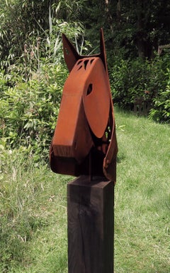Outdoor Garden Torch - "Horse" on a oak pedestal - unique ornament