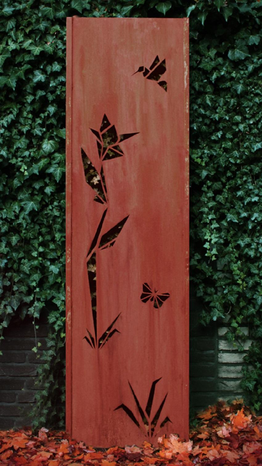Muro de jardín de acero - "Origami" - Ornamento moderno para exteriores - 54 × 195 cm