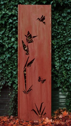 Steel Garden Wall - "Origami" - Modern Outdoor Ornament - 54 × 195 cm