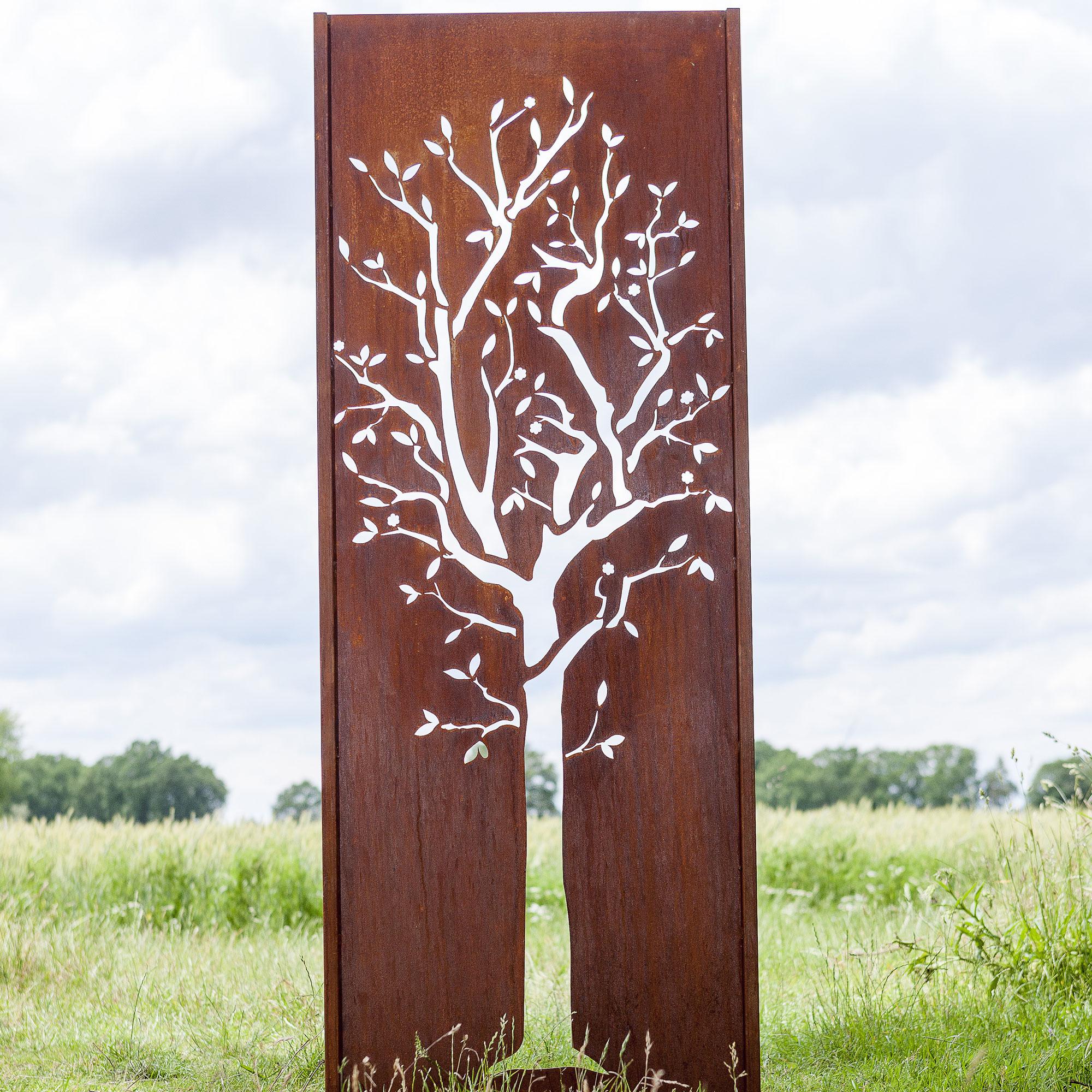 Parete da giardino in acciaio - "Albero" - Ornamento moderno per esterni - 75×195 cm