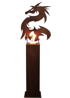 colonne en acier et torche de jardin - « dragon » - 70 cm - décoration d'objets d'art faits à la main