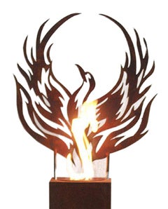 Columna de acero y antorcha de jardín - "Fénix" - objeto de arte único hecho a mano