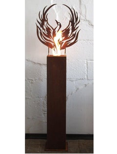 Columna de acero y antorcha de jardín - "Fénix" - objeto de arte único hecho a mano