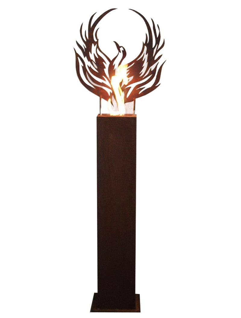 Colonne en acier et torche de jardin - "Phoenix" - objet d'art unique fait main - Art de Stefan Traloc